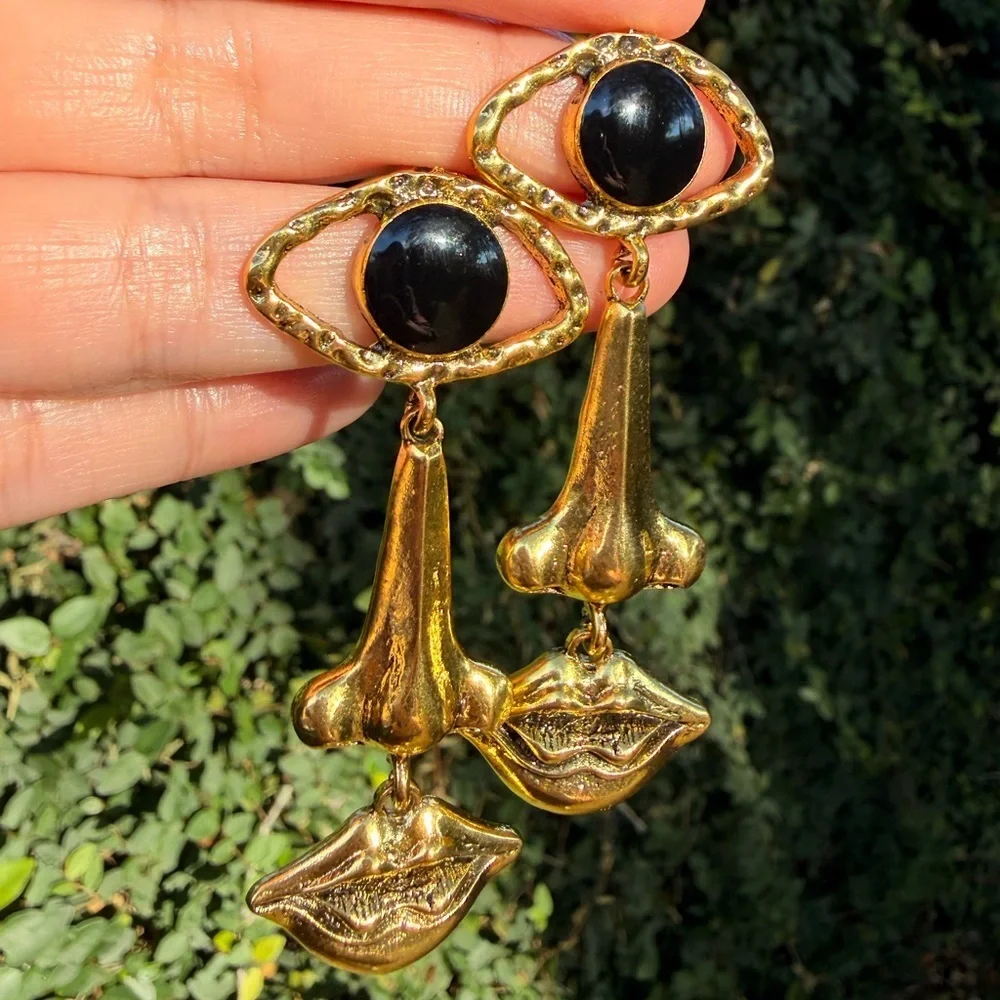 Gold and Black Eye Earrings Face
